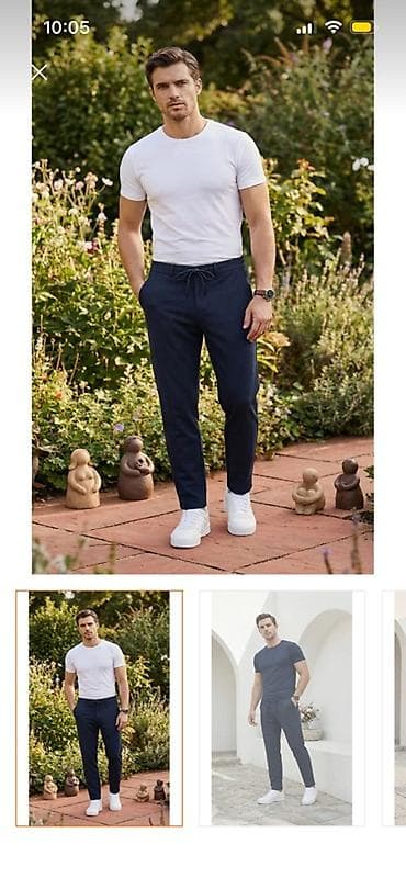 Məhsul: Kişi şalvarı – tünd göy - Kəsim: Slim-fit, düz paça; gündəlik