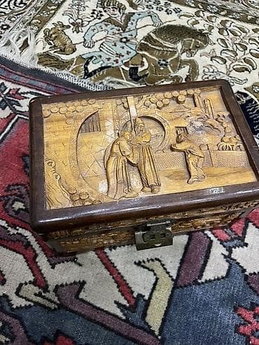 qapi dekoru: Oyma naxışlı taxta qutu - Material: sərt ağac (əl oyma) - Üslub — 2