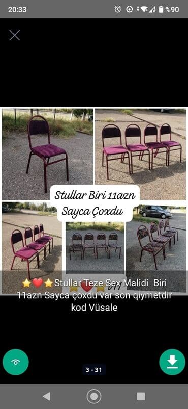 ikinci el şfaner: Masa stol stul sekillerde qiymət məlumat qeyd olunub unvan Gence — 3