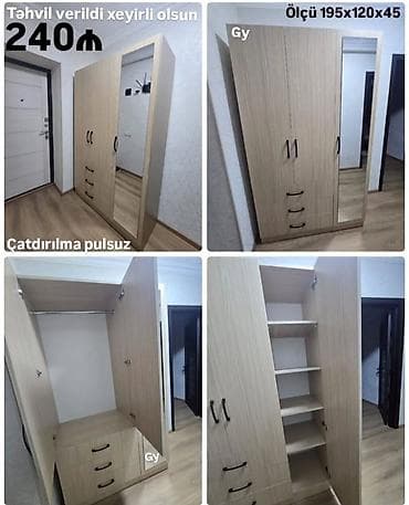 Dolab – 3 qapılı, güzgülü model - Ölçü: 195 x 120 x 45 sm - Material