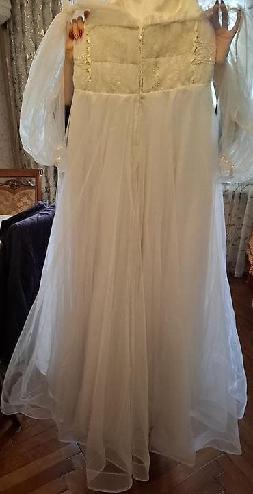 Свадебные платья: Ağ gəlinlik donu - Model: A-kesim, uzun ətəkli, çoxqatlı tül yubka - — 2