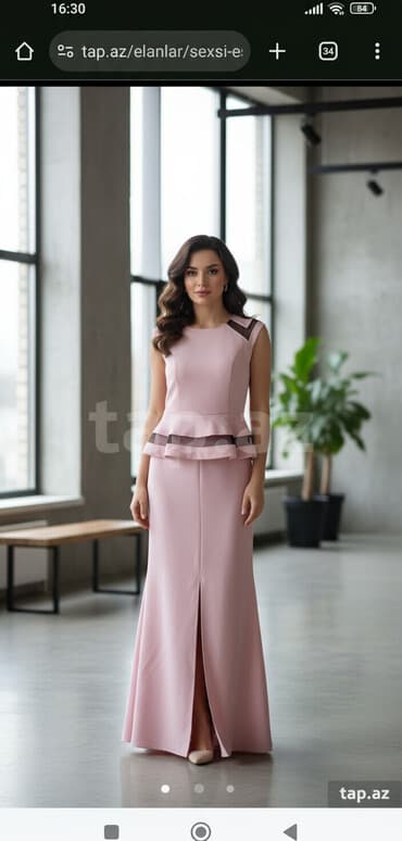 meqa max: Məhsul: Qadın ziyafət donu - Rəng: Pudra/çəhrayı - Model: Peplum — 1