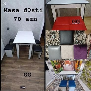 ofis ucun stullar: Mətbəx üçün, Yeni, Açılmayan, Dördbucaq masa, 4 stul — 1