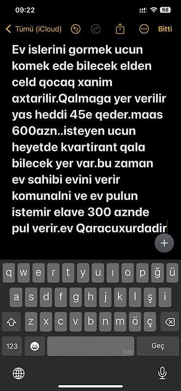 evde operator vakansiya: Qaracuxurda ev işlərinə kömək göstərə biləcək çevik xanım axtarılır — 1