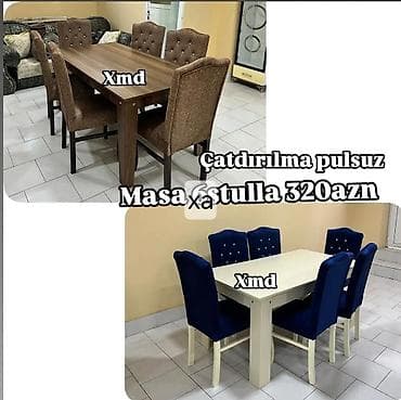 avanqard stol stul: Masa və 6 stuldan ibarət yemək dəsti. Şəkildə iki fərqli model təqdim — 1