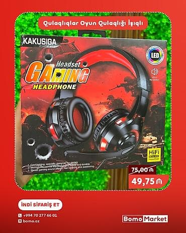 Наушники: Oyun Qulaqlıqları LED işıqlı Kakusiga Gaming Headset - 40 mm böyük — 1
