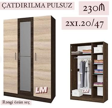 3 qapılı, Güzgülü, Rəngli, Açılan, Düz dolab