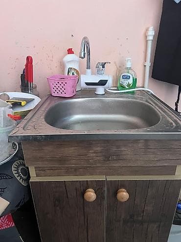 Mətbəx üçün paslanmayan poladdan tək göyərtəli leyka və dolab seti -