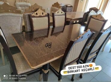 Masa və oturacaq dəstləri: Qonaq otağı üçün, Yeni, Açılan, Dördbucaq masa, 6 stul — 1