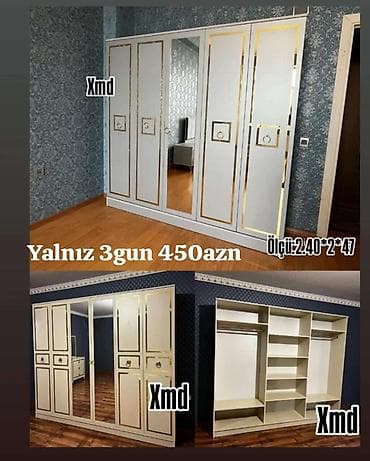 şkaflar: Yeni, 6 qapı, Güzgülü, Digər rəng, Digər material, Açılan, Düz dolab — 1