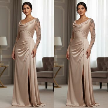 женские флисовые кофты: Zərif abiye don - Rəng: şampan/bej tonları - Parça: axıcı — 1