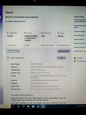 Tavalar: Masaüstü kompüter Prosessor : İntel Core İ7 7-ci nəsil Ram : 12 gb — 3