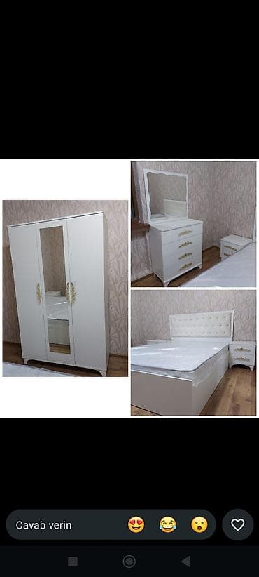xonca desti: Yataq otağı mebel dəsti 650₼ matras hədiyyə 🎁 - Rəng: ağ, qızılı — 1