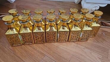 декор дерево: Qızılı dekorativ şüşə flakonlar – zərif naxışlı, kvadrat formalı - — 3