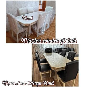 mdf qiymeti: Qonaq otağı üçün, Yeni, Açılmayan, Dördbucaq masa, 6 stul — 1