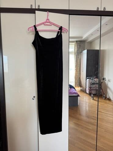 midi məxmər ətəklər: Qadın gecə/libas dəsti 1) Göy rəngli maxi paltar + şifon şal - Göy — 8