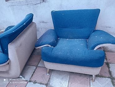 Mavi-bej rəngli yumşaq kreslo dəsti - Komplekt: 2 ədəd iri, yumşaq