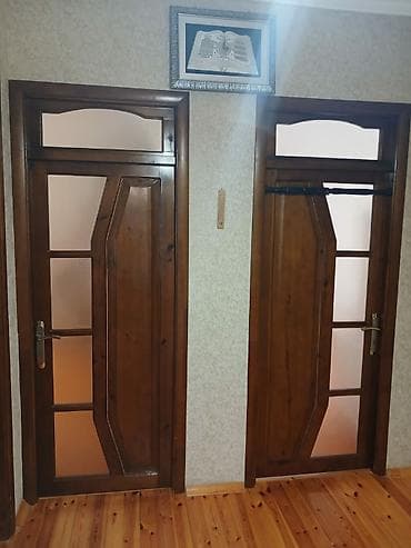 Taxta otaq qapıları dəsti - Material: tam ağac (rəng: tünd qəhvəyi)