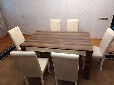 oturacaqlar satilir: Qonaq otağı üçün, İşlənmiş, Açılmayan, Dördbucaq masa, 6 stul — 2