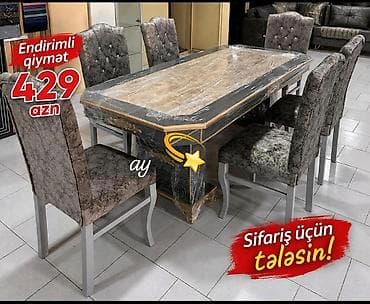 барные стулья: Yemək otağı dəsti – 1 masa + 6 stul - Dizayn: Klassik-elit üslubda — 1