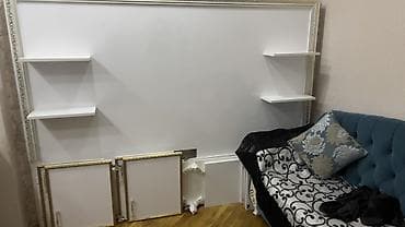 Ağ rəngli dekorativ divar paneli və rəf-kabinet dəsti - Klassik