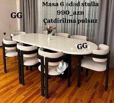 ofis ucun stullar: Mətbəx üçün, Yeni, Oval masa, 6 stul — 1