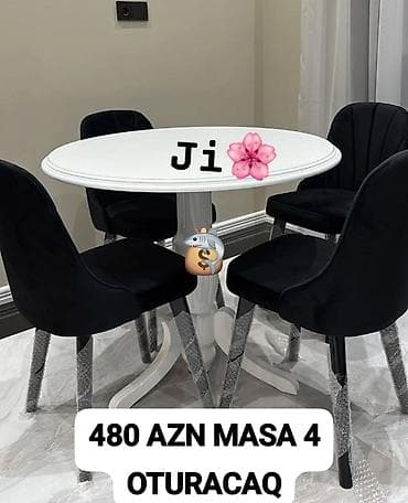 bar oturacagi: Mətbəx üçün, Açılmayan, Yumru masa, 4 stul — 1