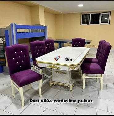 Mətbəx üçün, Yeni, Açılmayan, Dördbucaq masa, 6 stul