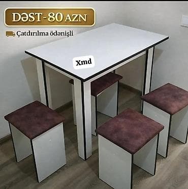 pitbull sekilleri: Mətbəx üçün kompakt masa və 4 taburet dəsti - Dəst: 1 ədəd düzbucaqlı — 2