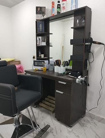 lak pol: Bərbər güzgülü stol dəsti - Tünd rəngli, geniş iş səthinə malik — 5