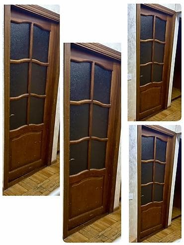 Taxta interyer qapısı – şüşəli dizayn - Material: təbii taxta karkas