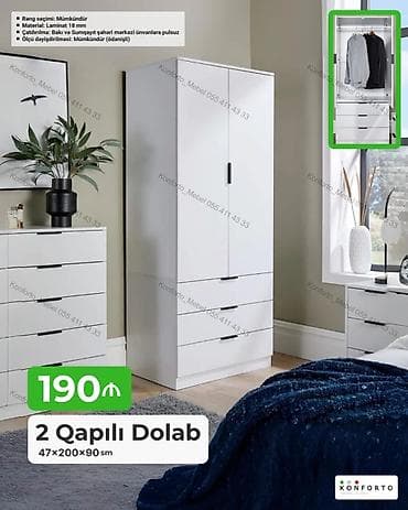 İki qapılı geyim dolabı - Ölçü: 47 × 200 × 90 sm - Material: 18 mm — 1