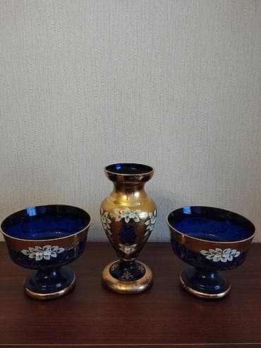 çayni servis: Kobalt-mavi şüşədən hazırlanmış dekorativ dəst - Tərkib: - 9 ədəd — 2