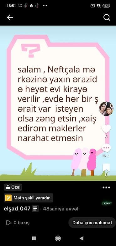 Neftçala rayonunda, mərkəzə yaxın ərazidə həyət evi kirayə verilir