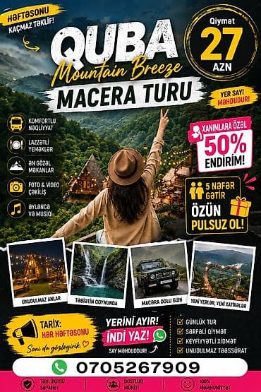 Quba “Mountain Breeze” Macəra Turu - Həftəsonu turu - Qiymət: 27 AZN