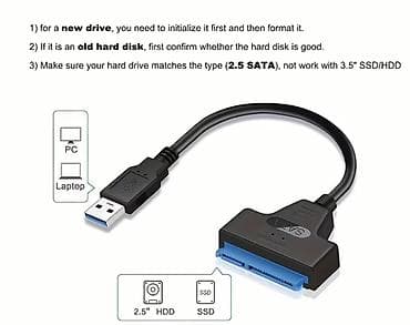 USB 3.0 – 2.5" SATA adapter kabeli Xüsusiyyətlər: - 2.5" SATA SSD və