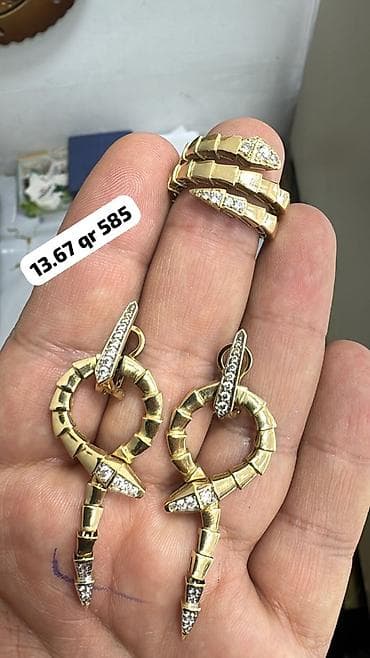 1 karat brilliant: Dəstə daxildir: Sırğa, Kulon, Sarı qızıl, 585 Əyar — 7