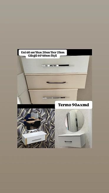 ucuz termolar: Divar tipli kosmetik stol və dairəvi güzgü dəsti - Ölçülər (tumba) — 4
