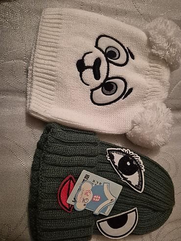 Uşaq qış papaqları dəsti - Model: iki fərqli papaq 1) Ağ rəngli, üz — 1