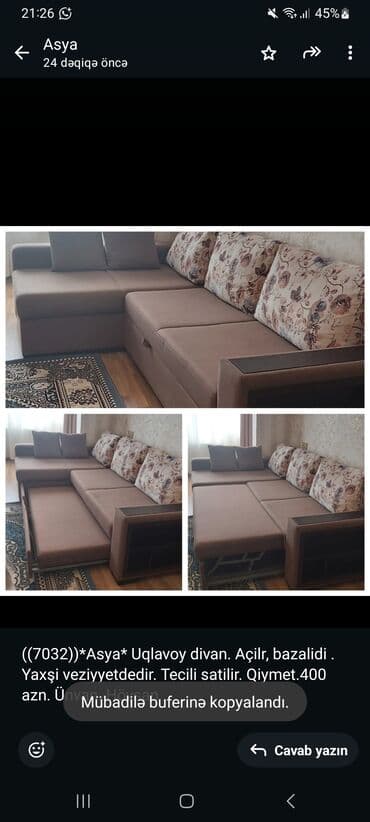 ehmedlide kiraye evler 200 azn: Künc divan, Açılan, Bazalı, Parça — 1