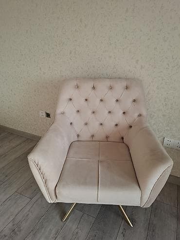 2 ədəd kreslo – krem rəng - Material: məxməri/parça örtük, yumşaq — 7