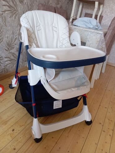 uşaq ucun yemek stolu: Uşaq yemək stulu - Rəng: ağ və tünd mavi kombinasiya - Yumşaq, rahat — 3