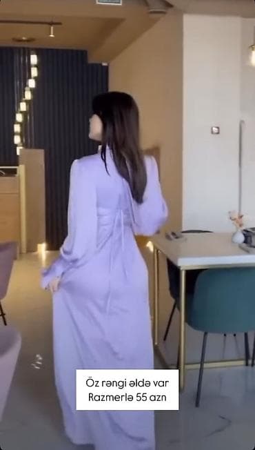 elbiseler: Təcili satılır🔥‼️ Satən maxi don – bənövşəyi - Yüksək yaxalı — 4