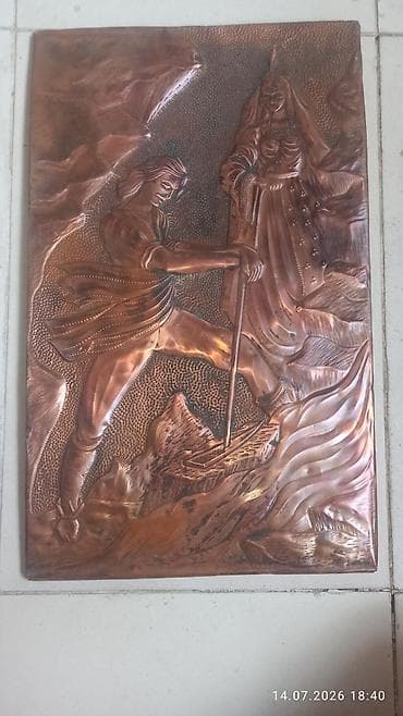Dekorativ dairəvi mis relyef panel Azərbaycan rəqs edən qız ideal — 7