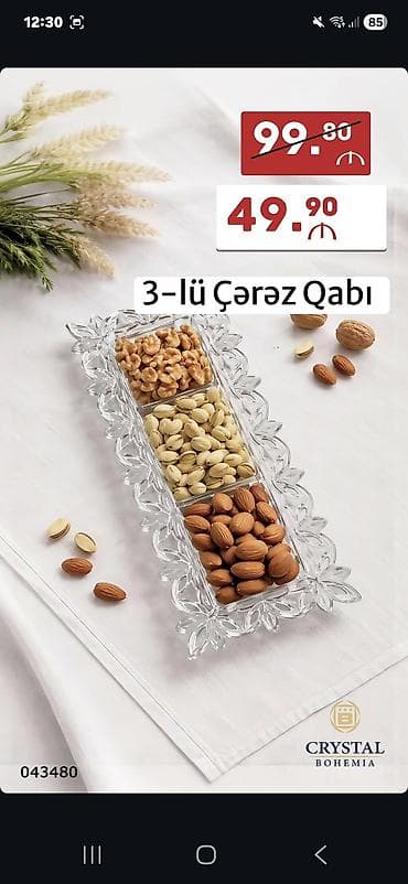 3-lü Çərəz Qabı – Crystal Bohemia - Material: keyfiyyətli büllur şüşə