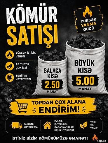 🔥 SƏRFƏLİ KÖMÜR SATIŞI! 🔥 ✅ Güclü yanır ✅ Uzun müddət köz saxlayır ✅