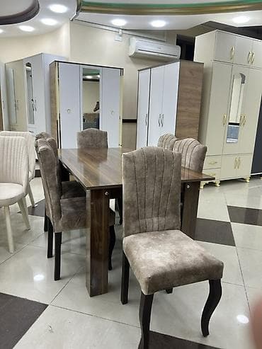 antik mebel: Dördbucaq masa, 6 stul — 3