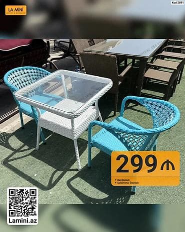 bal: Kod: 2891 Bağ mebeli dəsti: - 1 ədəd kvadrat şüşə səthli masa — 1