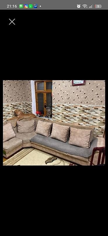 metbex kunc divan: L‑şəkilli yumşaq künc divan - Rəng: bej/şampan tonları, oturacaq — 1