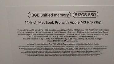 macbook pro m3 pro: Apple MacBook Pro 14" – M3 Pro Texniki göstəricilər: - Çip: Apple M3 — 2